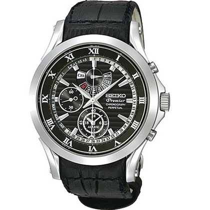 Seiko Premier Uhrenarmband SPC053P1 Leder Schwarz