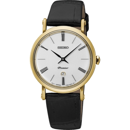 Seiko Premier Uhrenarmband SXB432P1 Leder Schwarz 16mm