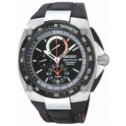 Seiko Sportura Perpetual Uhrenarmband SPC047P2 Leder Schwarz