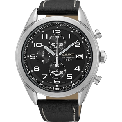 Seiko Quartz Uhrenarmband SSB271 Leder Schwarz 22mm