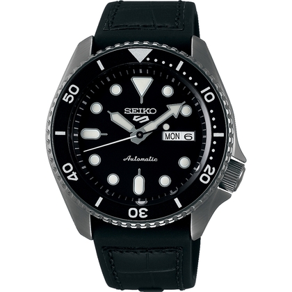 Seiko 5 Sports SRPD65K3 hrenarmband Gummi Schwarz, Leder Schwarz 22mm