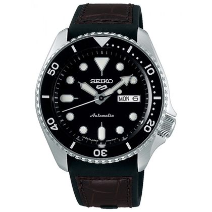 Seiko 5 Sports SRPD55 hrenarmband Gummi Schwarz, Leder Braun 22mm