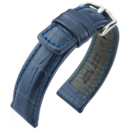 Hirsch Grand Duke Uhrenarmband 100m Alligator Relief Blau