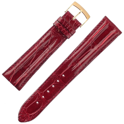 Alligatore Echtes Louisiana Alligatorleder Uhrenarmband mit Doppelwulst Weinrot - 20mm