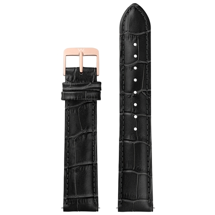 William L. Uhrenarmband Schwarz Alligatorgrain Rosegoldene Stahlschliesse 20mm
