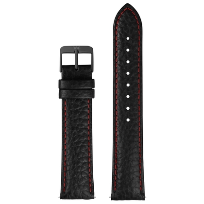 William L. Uhrenarmband Schwarze Buffelstruktur mit Roter Naht und Schwarzer Stahlschliesse 20mm