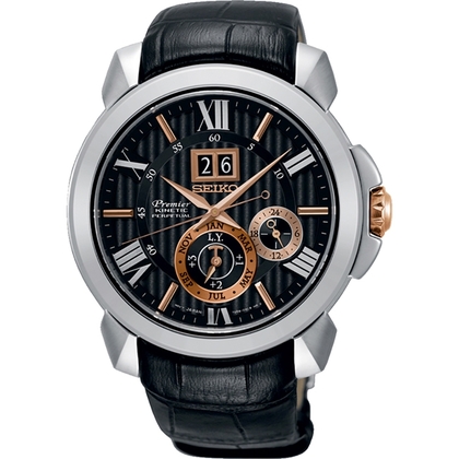 Seiko Premier Uhrenarmband SNP149 Leder Schwarz
