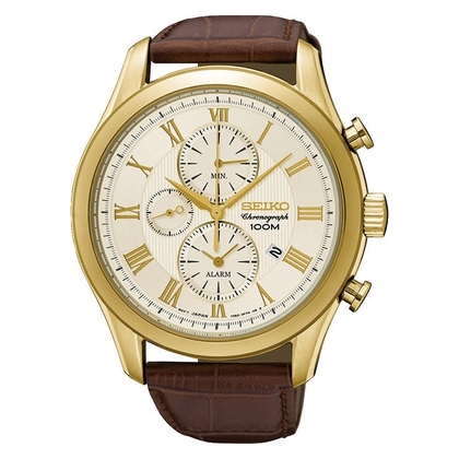 Seiko Chronographe Quartz Uhrenarmband SNAF72P1 Leder Braun 22mm