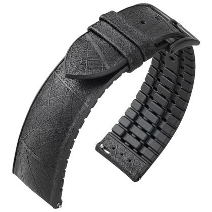 Hirsch Leaf Performance Uhrenarmband Echtes Blatt Schwarz / Kautschuk Schwarz