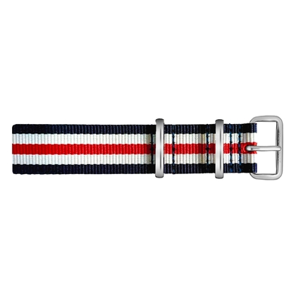 Paul Hewitt NATO Uhrenarmband Marineblau Weiss Rot mit Stahl Schliesse 20mm