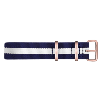 Paul Hewitt NATO Uhrenarmband Marineblau Weiss mit Roségoldener Schliesse 20mm