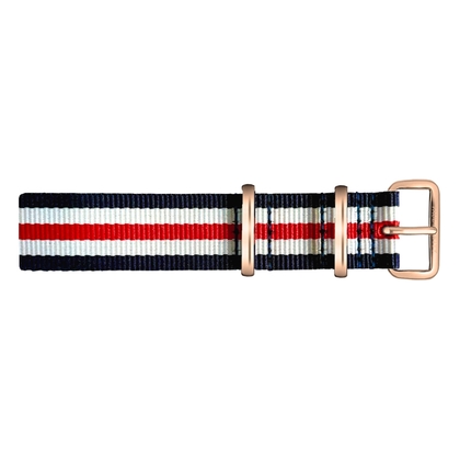 Paul Hewitt NATO Uhrenarmband Marineblau Weiss Rot mit Roségoldener Schliesse 20mm
