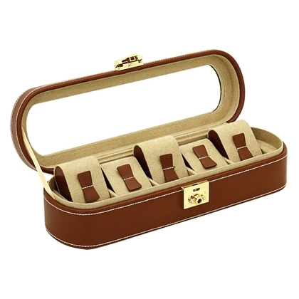 Friedrich23 Uhrenbox "Cordoba" Leder mit Glasdeckel für 5 Uhren Braun