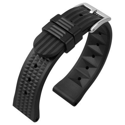 Seiko Style Waffle Strap Uhrenarmband Gummi Schwarz