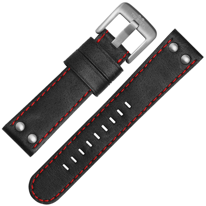TW Steel Uhrenarmband CS8, CS10 - TWS8 Schwarz mit Roter Naht 24mm