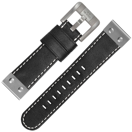 TW Steel Uhrenarmband CS6 - TWS6 Schwarz mit Weisser Naht und Stahlkappe 24mm