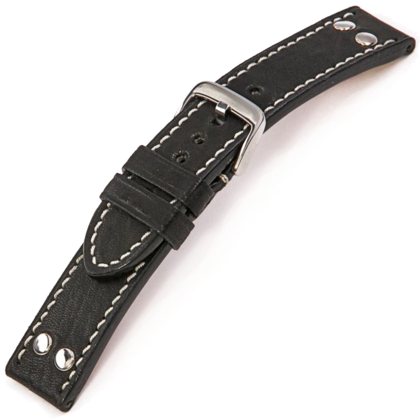 Happel Rockford Uhrenarmband Vintageleder mit Nieten Schwarz