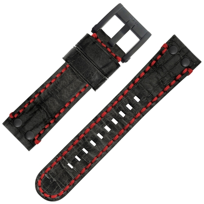 TW Steel Universelles Uhrenarmband Vintage Leder Schwarz - Roter Naht