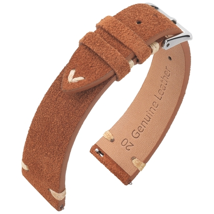 Wildleder Vintage Uhrenarmband V-Stitch Cognac