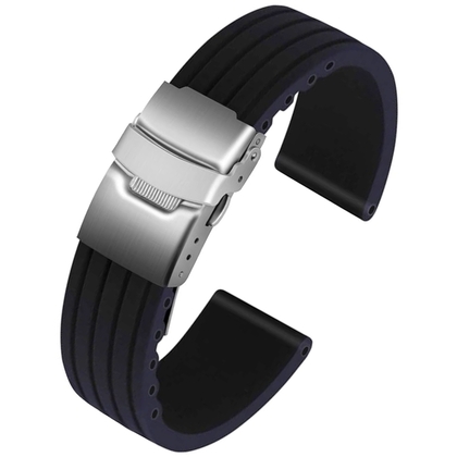 Silikon Gummi Uhrenarmband mit Faltschliesse - Schwarz