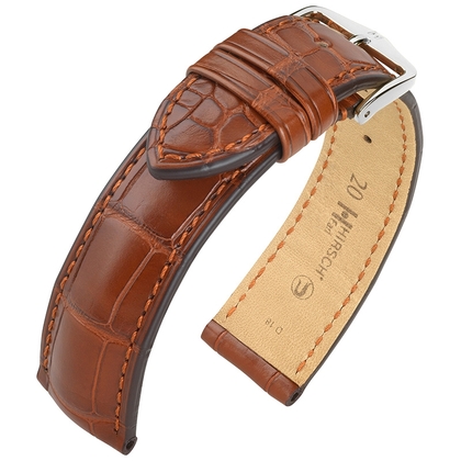 Hirsch Earl Louisiana Alligator Uhrenarmband Halb-Matt Goldbraun