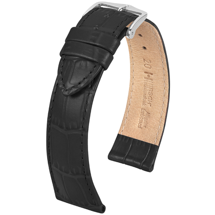 Hirsch Louisianalook Alligatorprint Uhrenarmband Schwarz