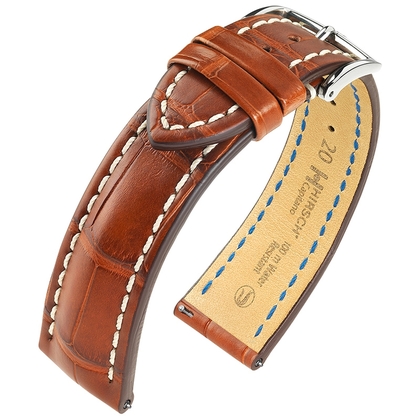 Hirsch Capitano Louisiana Alligator Uhrenarmband 100m WR Halb-Matt Goldbraun