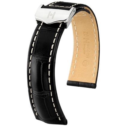 Uhrenarmband für Breitling Faltschliesse - Hirsch Navigator Louisiana Alligator Matt Schwarz