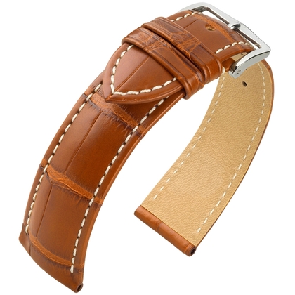Hirsch Connoisseur II Uhrenarmband Louisiana Alligatorleder Goldbraun Matt
