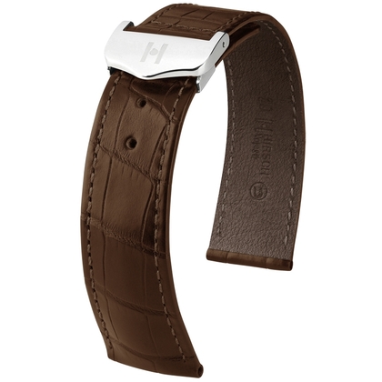 Hirsch Voyager Uhrenarmband für Omega Faltschliesse Louisiana Alligator Dunkelbraun