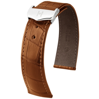 Hirsch Voyager Uhrenarmband für Omega Faltschliesse Louisiana Alligator Goldbraun