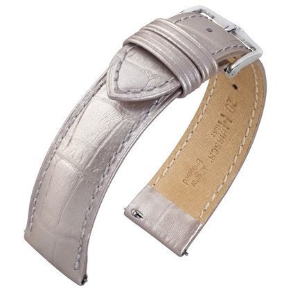 Hirsch Duke Uhrenarmband Alligatorgrain Metallic Silber Limited Edition