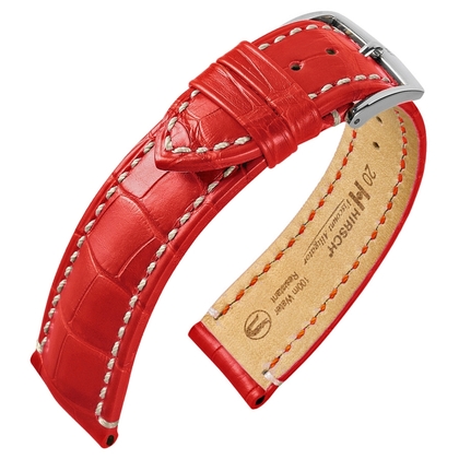 Hirsch Viscount Louisiana Alligator Uhrenarmband 100m WR Halb-Matt Rot