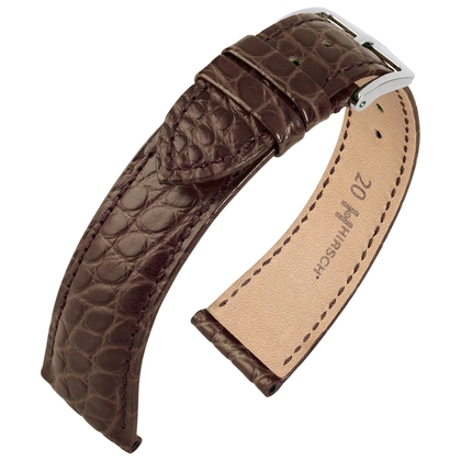 Hirsch Alligatore Uhrenarmband Alligatorflanken-Leder Matt Braun