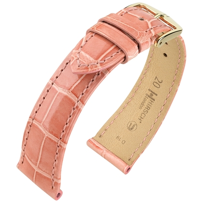 Hirsch London Louisiana Uhrenarmband Alligator Glänzend Rosa - 20mm