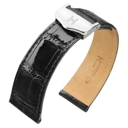 Uhrenarmband für Cartier Tank mit Faltschliesse - Hirsch Savoir Louisiana Alligator Glänzend Schwarz