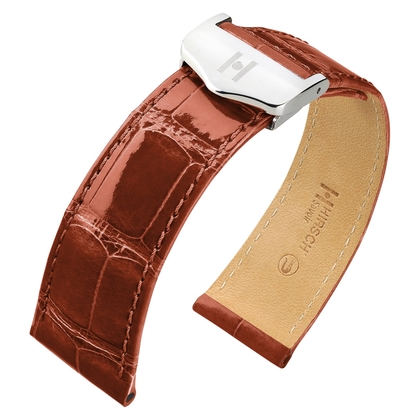 Uhrenarmband für Cartier Tank mit Faltschliesse - Hirsch Savoir Louisiana Alligator Glänzend Braun