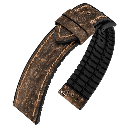 Hirsch Stone Performance Uhrenarmband Schiefer / Kautschuk - Braun