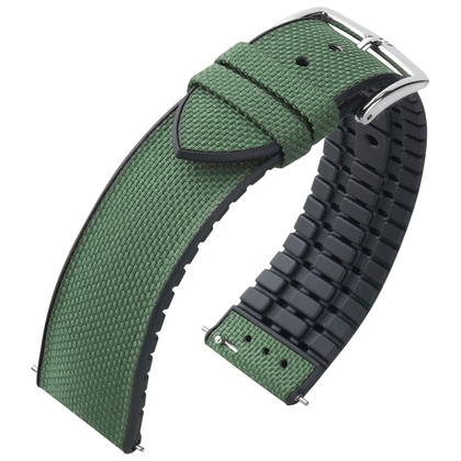 Hirsch Arne Performance Recyceltes Uhrenarmband Dunkelgrün Seaqual® PET / Schwarzer Kautschuk