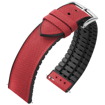 Hirsch Arne Performance Recyceltes Uhrenarmband Bordeaux Seaqual® PET / Schwarzer Kautschuk