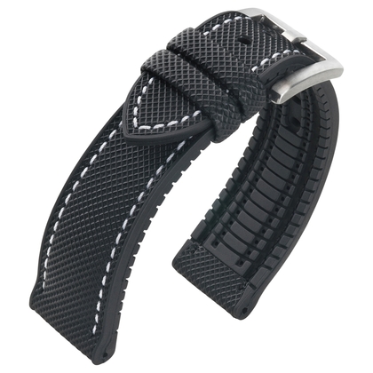 Segeltuch Struktur Uhrenarmband FKM Gummi Schwarz
