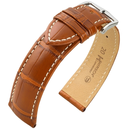 Hirsch Connoisseur Uhrenarmband Louisiana Alligatorleder Matt Cognac