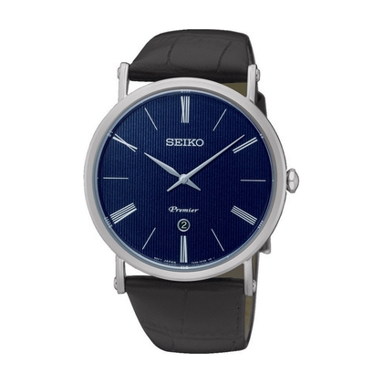 Seiko Premier Uhrenarmband SKP397 Leder Schwarz
