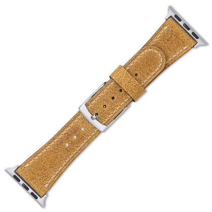 Uhrenarmband für Apple Watch Vintage Camel Leder mit Weisser Naht