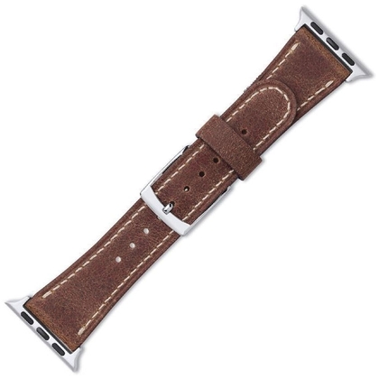 Uhrenarmband für Apple Watch Vintage Braun Leder mit Weisser Naht