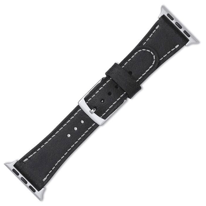 Uhrenarmband für Apple Watch Vintage Schwarz Leder mit Weisser Naht