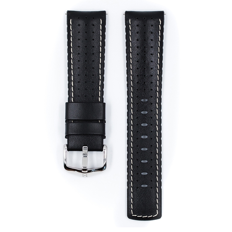 Hirsch Tiger Performance Uhrenarmband Schwarz / Kautschuk / Leder 300m WR
