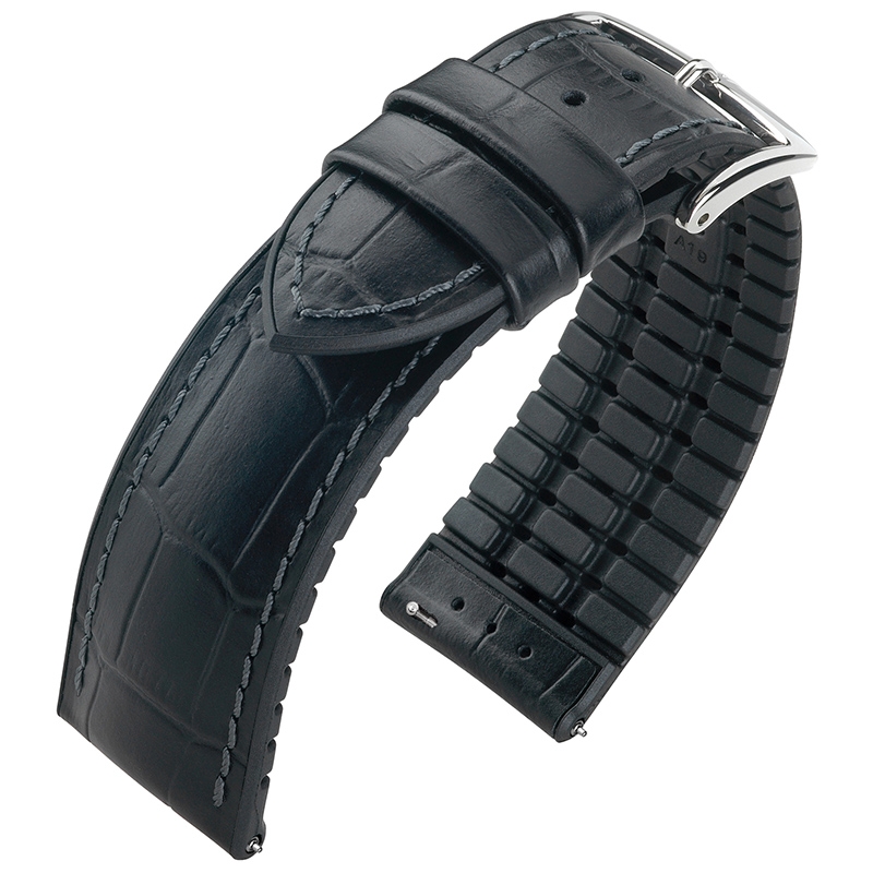 Hirsch Paul Performance Uhrenarmband Schwarzes Leder auf Kautschuk 300m WR