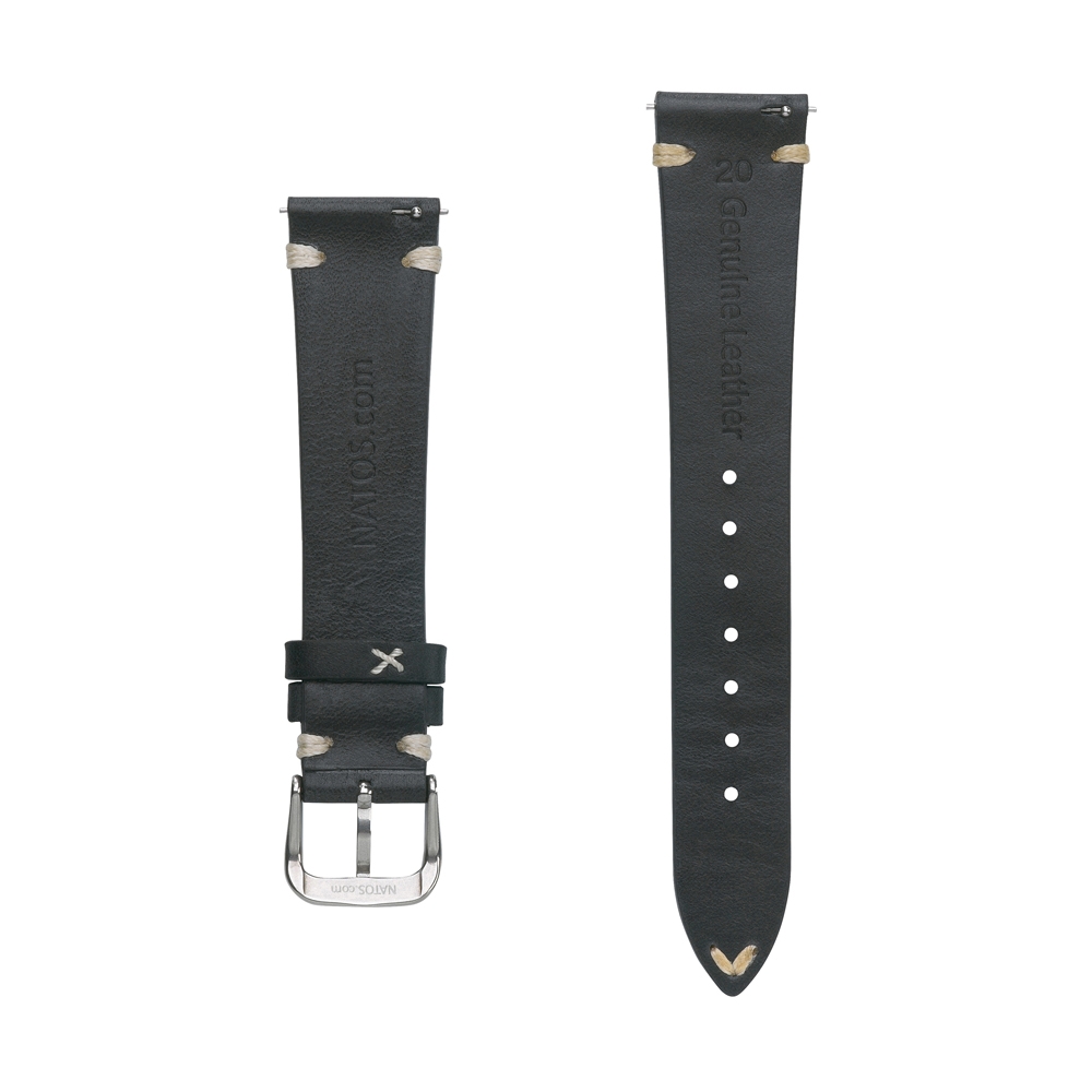 Oily Leather Vintage Leder V-Stitch Uhrenarmband Schwarz