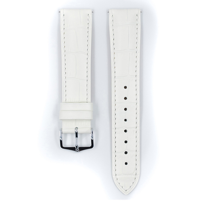 Hirsch Duke Uhrenarmband Alligatorgrain Weiss